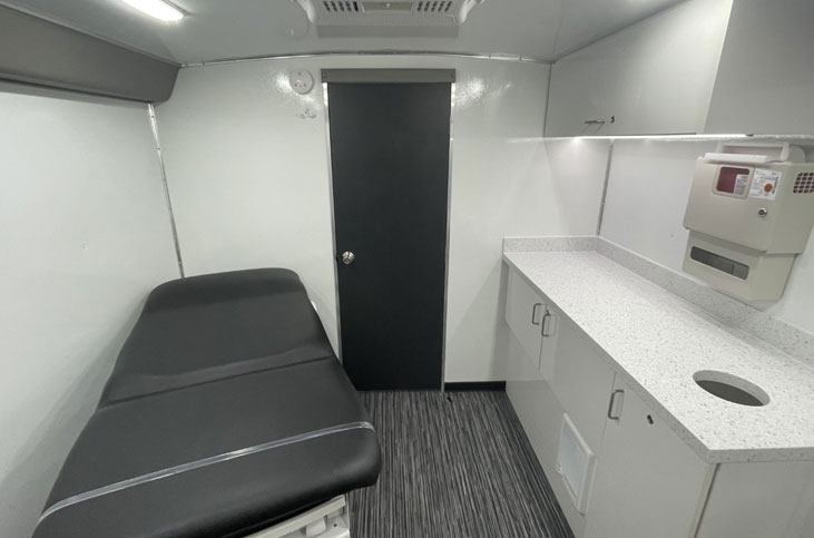 Mobile Women's Health Clinic interior cabinets and exam room