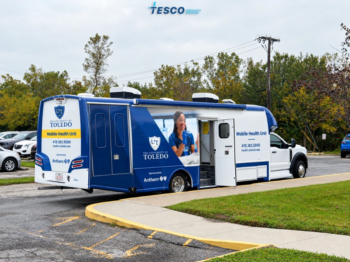 The University of Toledo Mobile Health Unit, a custom 37-foot mobile clinic built by TESCO Specialty Vehicles